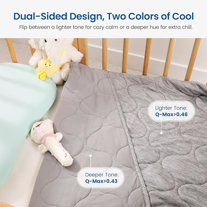 Cozy Bliss Cooling Dual-Sided Reversible Blanket for Hot Sleepers, Q-Max>0.46 Lightweight Soft Breathable Bed Blanket, Double Side Cooling Throw for Night Sweats, Silver Grey, 40"x60"