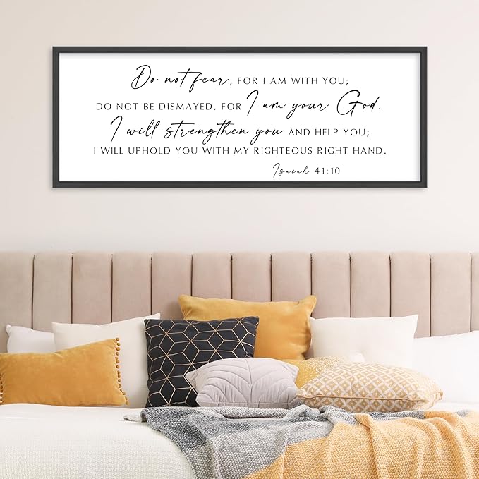 WMZYKJGS Do Not Fear for I Am With You Wall Decor Sign 32"×12" Bible Verse Scripture Isaiah 41:10 Signs Large Christian Religious Living Room Wall Hanging Art (Black)