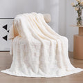 Cream White Fleece Throw Blanket 50”×60” for Couch Sofa Bed,Super Soft Cozy Plush Microfiber Flannel Blanket with 3D Checkered Design Lightweight for Adults,Woman,Girls