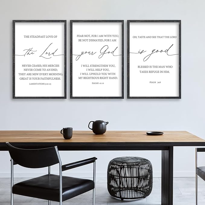 The Lord Your God Is Good Bible Verses Wall Art Decor Set of 3 11"x16" Bedroom Above Bed Inspirational Christian Scripture Wood Framed Sign Rustic Home Living Room Office Wall Hang (Black)