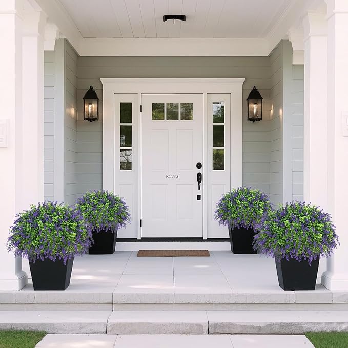 Artificial Boxwood Topiary Ball with Lavender - Set of 2 for Front Porch Decoration,Fake Bushes Potted Plants Faux Greenery Tree UV Resistant for Outdoor Indoor Garden Farmhouse Home Decor (Purple)