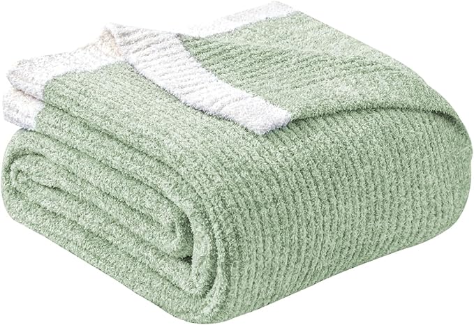 MH MYLUNE HOME Ultra Soft Ribbed Throw Blanket for Couch 50x60 Inches Luxurious Super Cozy Fluffy Microfiber Blanket Plush Warm Reversible Throw Blankets for Sofa Bed - Sage Green 50 x 60 Inches