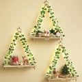 Fixwal Artificial Ivy LED-Strip Floating Shelves Set of 3, Macrame Hanging Shelves Plant Wall Decor, Rustic Boho Wood Wall Storage Shelves for Bedroom, Living Room, Bathroom Decor (Rustic Brown)