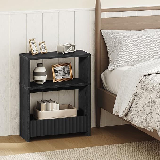 Small Narrow Side Table with Open Storage Shelves, 3-Tier Skinny End Table for Small Space, Slim Nightstand, Skinny Couch Side Table for Living Room, Bedroom, Entryway, Natural ETBK75101