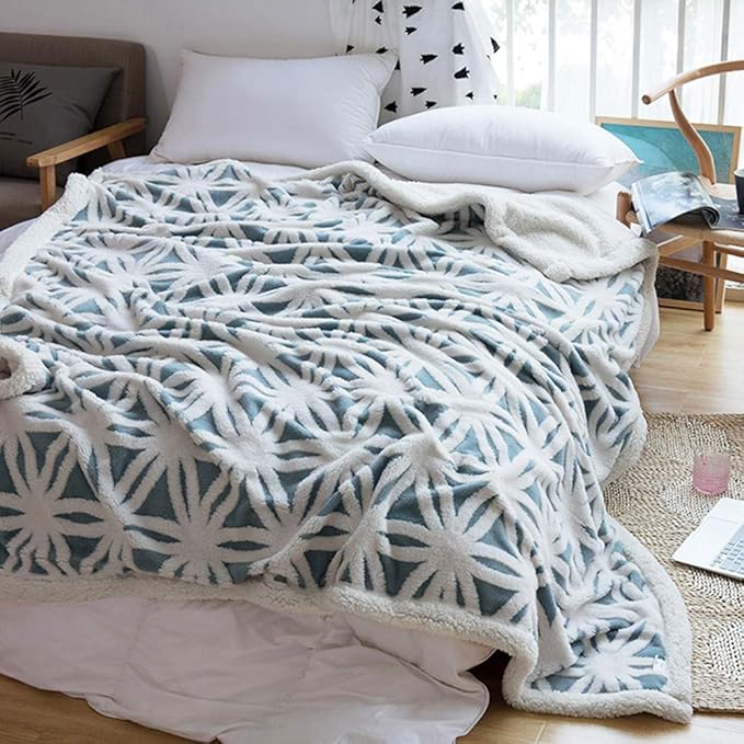 LOMAO Sherpa Fleece Blanket Easter Gifts for Mom Cozy Soft Throw Blanket for Women Men Dual Sided Couch Sofa Bed Blanket (Light Blue, 71''x80'')