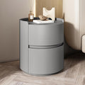 Round Nightstand,Bedside Table with 2 Solid Wood Storage Drawers,Modern Minimalist Bedroom Side Table,Leather Night Stands for Bedroom/Living Room,No Installation Required,End Table