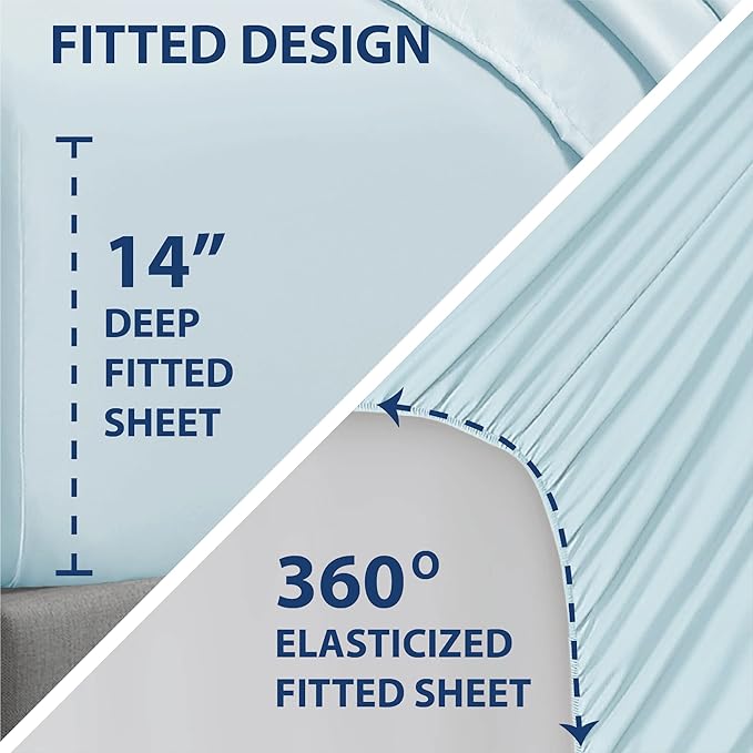 Swift Home Smart Sheets, Ultra Soft Brushed Microfiber 3-Piece Sheet Set, Fitted Bed Sheet with Side Storage Pockets – Aqua, Twin XL