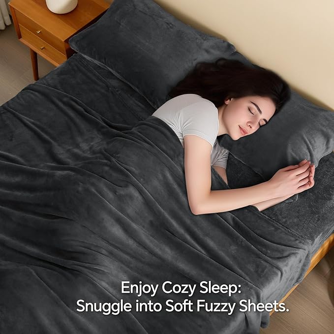 BEDELITE Flannel Sheets Twin Size Dark Gray - Super Soft Fleece Sheets Set Fluffy Extra Plush, 3 Piece(Include Fitted Sheet, Flat Sheet, 1 Pillowcase)