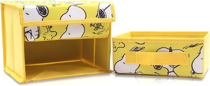 Finex Foldable Collapsible Storage Organizer Box for Desk with Flip Top Lid & Removable Drawer - White Dog