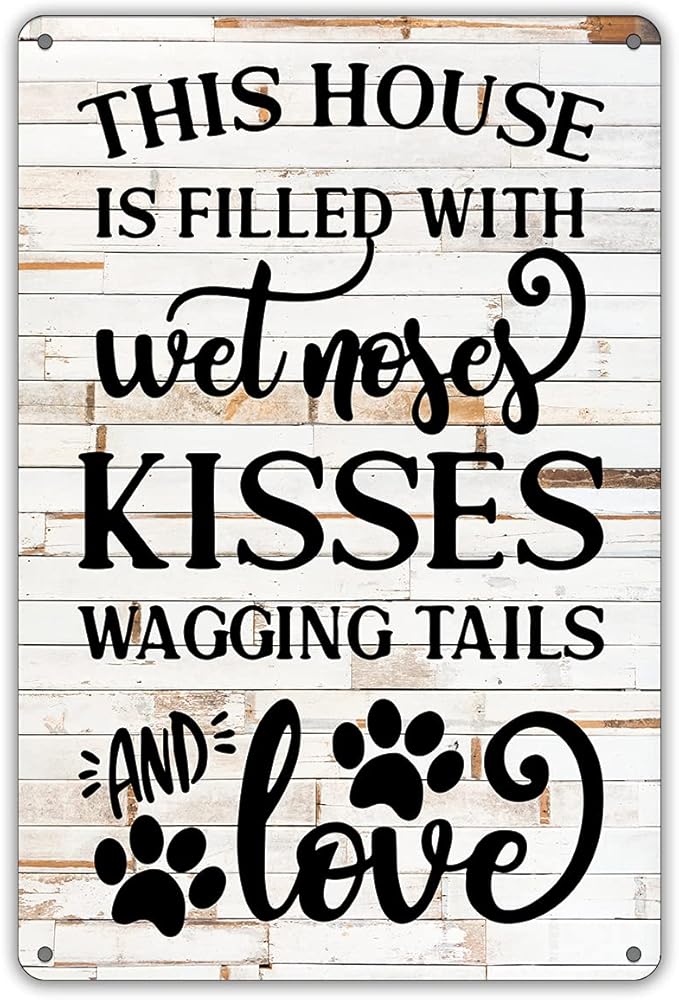 QIONGQI Funny Dog Rules Metal Tin Sign Wall Decor Rustic Farmhouse Dog Signs with Sayings for Home Decor Gifts
