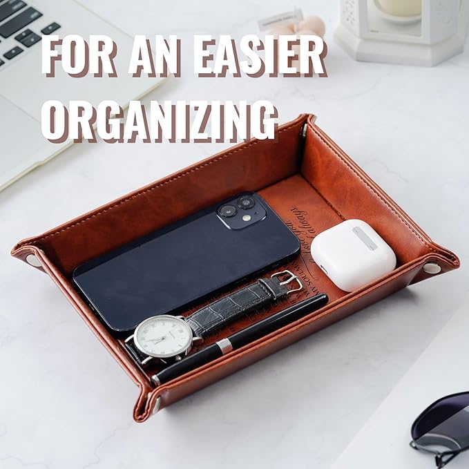INNObeta Valentines Gifts for Husband, Men, Him, Anniversary Birthday, Valet Tray for Male, Men, Desktop Storage Organizer PU Leather Bedside Tray Key Coin Holder