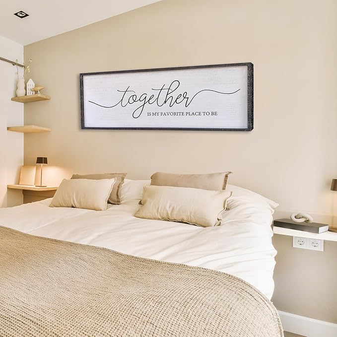 Surfapans Together Is My Favorite Place to Be Sign Wall Decor 40"X15" Bedroom Above Bed Rustic Large Beautiful Home Master Room Beautiful Soild Wood Framed Over Bed Hanging Couple Wall Art (Black)