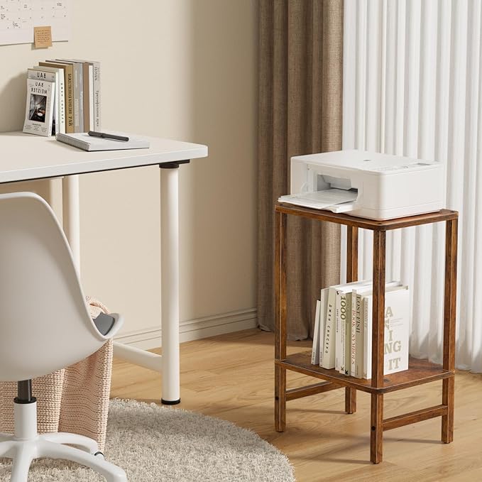 Side Table End Table Tall Night Stand 2-Tier 2 Pack for Living Room Bedroom Bathroom Office Furniture Brown