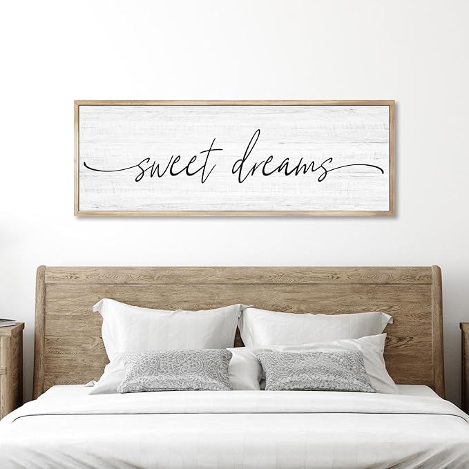Sweet Dreams Wall Decor Above Bed Large 41''×15'' Farmhouse Wall Decor for Bedroom Guest Room Decor Framed Wood Wall Art Rustic Master Bedroom Wall Decoration 01 (brown frame)