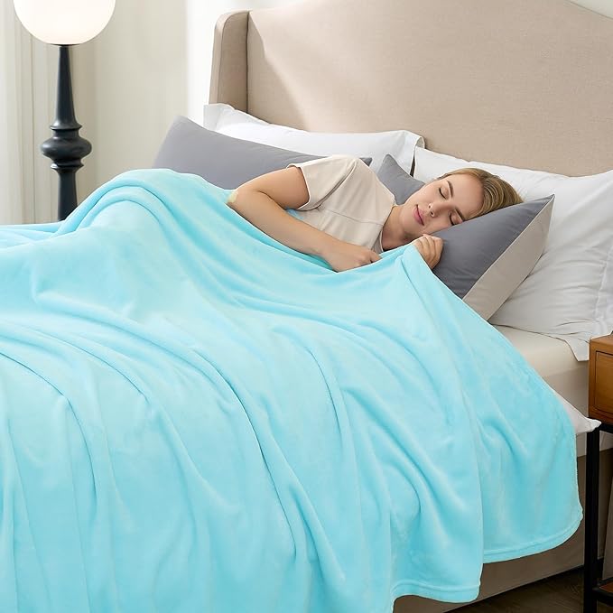 Hansleep Fleece Robin Egg Blue King Blanket, Super Soft Flannel Fuzzy Plush Cozy Blanket for All Seasons, Robin Egg Blue, King 90x108 Inches