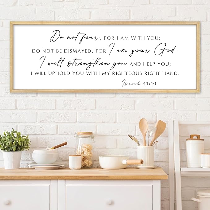 Do Not Fear for I Am With You Wall Decor Sign 32"×12" Bible Verse Scripture Isaiah 41:10 Signs Large Christian Religious Living Room Wall Hanging Art (Wood)