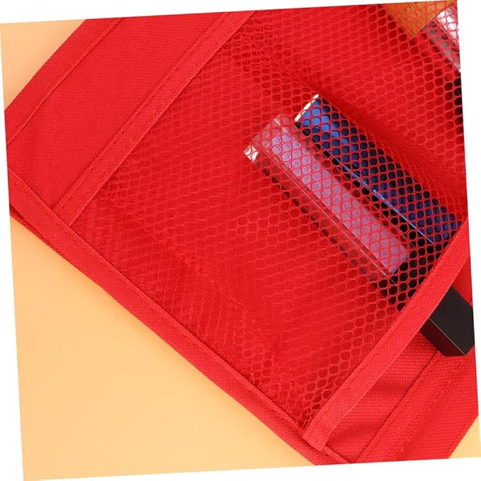 Hanging Bedside Storage Bag Organizer for Sofa Armrest Large Capacity Pouch for Phone Books and Chargers Practical Red Hanging Caddy for Home Dorm and Hospital Use