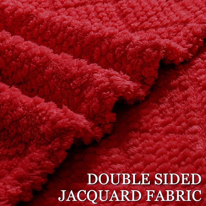 Whale Flotilla Fuzzy Fleece King Size Blanket for Bed, Soft Fluffy Jacquard Waffle Blankets for All Season, Lightweight and Warm, 90x104 Inch, Red