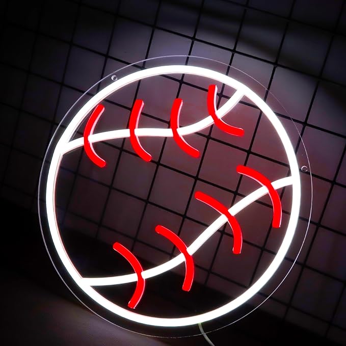 Baseball Neon Lights Dimmable Sport LED Signs Wall Decor for Living Room Bedroom Man Cave Home College Club Shop Birthday Party Gift Art for Kids Fans-12.2 x 12.2IN-USB Powered-Acrylic