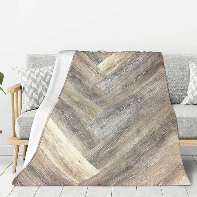 Caramel Brown Grey Beige Farmhouse Barn Wood Throw Blankets 60"x50" Lightweight Flannel Fleece Cozy Soft Blanket Home Decor for Couch Bed Sofa Bedroom Living Room Travel Birthday Christmas All Season