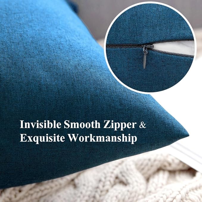 MIULEE Pack of 2 Decorative Outdoor Solid Waterproof Throw Pillow Covers Euro Sham Faux Linen Garden Farmhouse Coastal Cushion Cases for Summer Patio Tent Balcony Couch Sofa 26x26 Inch Blue