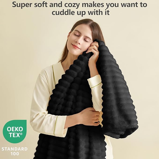 Soft Black Throw Blanket for Couch - 300GSM Cozy Warm Fleece Blanket for Men Women, Fluffy Lightweight Bed Blankets Birthday Gifts for Her Him, Spring Home Room Decor, Black, 50x60 Inches