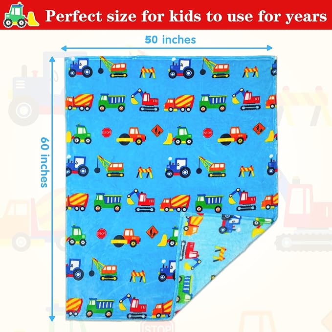 Lukeight Construction Toddler Blanket Gifts for Boys and Girls, Plush Truck Throw Blanket for Kids, Thick and Warm Boys Blanket for Teens Birthday (Construction, 50x60 Inches)