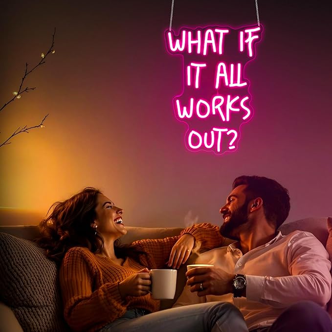 Neon Sign, What If It All Works Out Neon Signs for Wall Decor - Pink Motivational LED Light for Home, Office, Room - USB Powered Light Up Sign Decorations