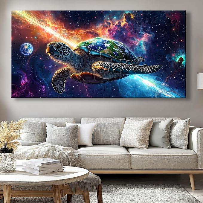 Canvas Wall Art - Modern Turtle cosmic landscape Paintings for Living Room, Bedroom Wall Decor, Framed Wall Art for Home or Office Decoration, Large Art 60x30in