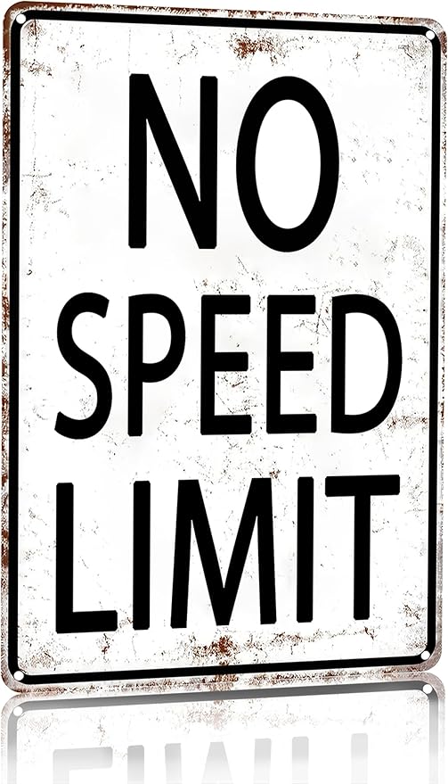 Boys Gifts Retro Tin Sign No Speed Limit Sign for Boys Room Man Cave Garage Bedroom Vintage Style Wall Art Decor 8 x 12 Inch (3096)