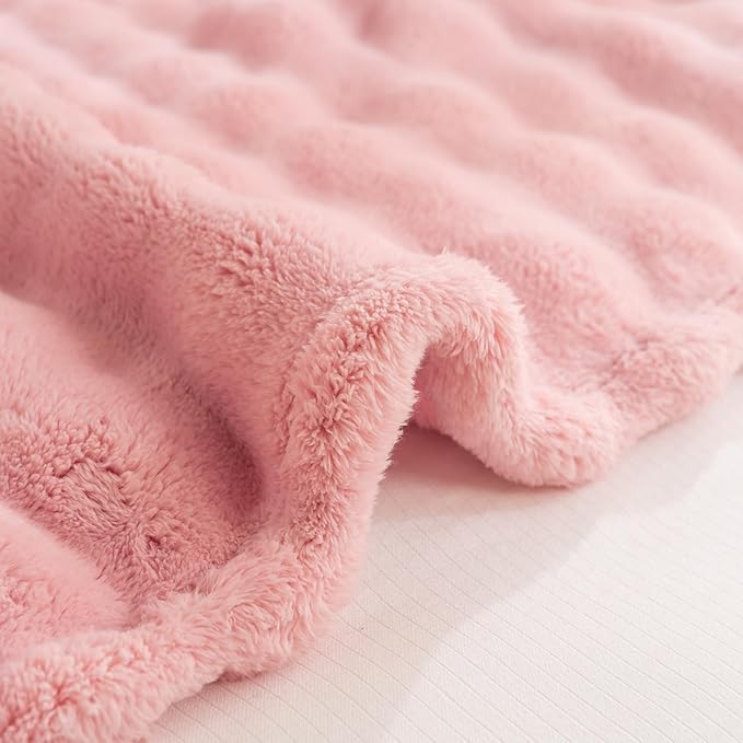 YUSOKI Luxury 3D Bubble Light Weighted Queen Blanket 4.7lb,All Ages,Home Decoration, (Light Pink,90 * 90inches)