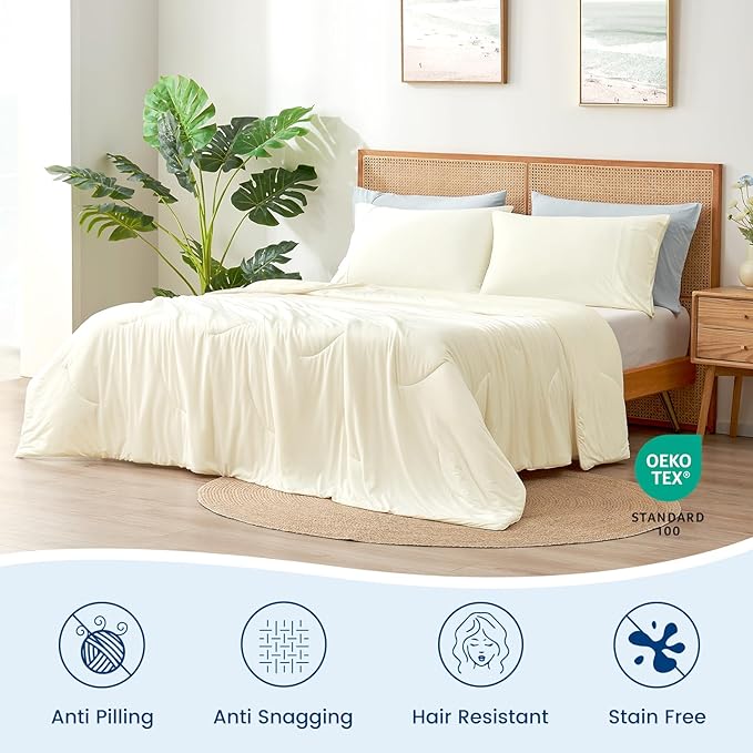 Cozy Bliss Cooling Comforter Cali King Size, Reversible Lightweight Cooling Blankets for Hot Sleepers and Night Sweats, Q-Max>0.45 Soft Breathable Silky Smooth Summer Comforter, Snow Ivory, 106"x96"