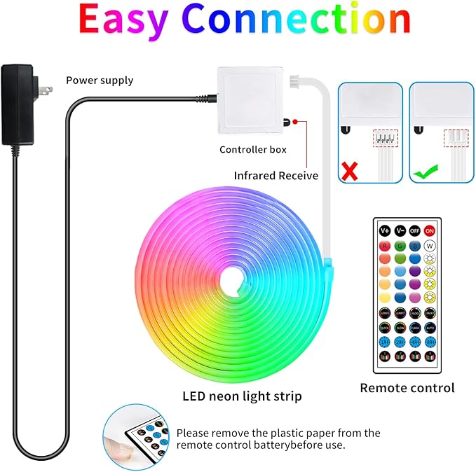 50ft LED Neon Lights with Remote and APP Control, IP65 Waterproof Flexible Neon Strip Lights 24V RGB LED Rope Lights for Bedroom,Living Room,DIY Decoration（with Snap &Screws）