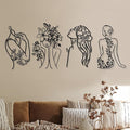 Photect 4 Pieces Metal Wall Art Decor Black Single Line Art Drawing Minimalist Abstract Female Woman Wall Sculptures Hanging Decor Accents for Bathroom Living Room(Modern)