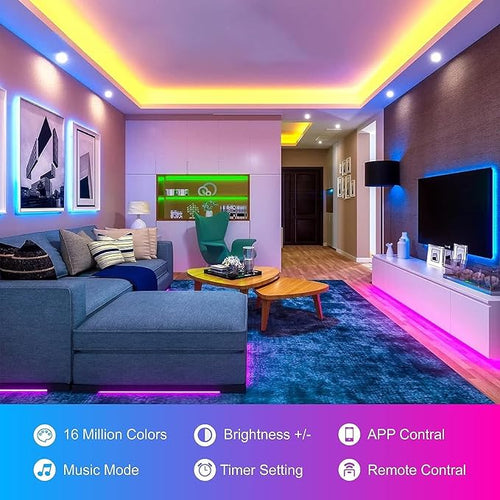 130ft Led Lights For Bedroom (2 Rolls of 65ft), Led Strip Lights Music Sync Color Changing, Led Light Strip With Remote & App Control Rgb Strip, Led Lights For Room Dorm Home Classroom Ceiling Decor