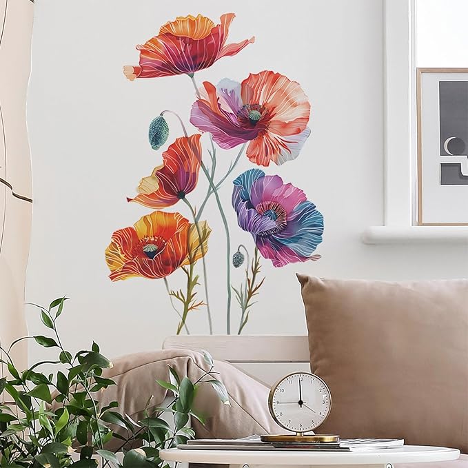 TUOKING Painted Flowers Wall Stickers Decor Removable Wall Murals Peel and Stick Wall Art Decal Home Decor for Kitchen,Bedroom,Living Room(fun-c42)