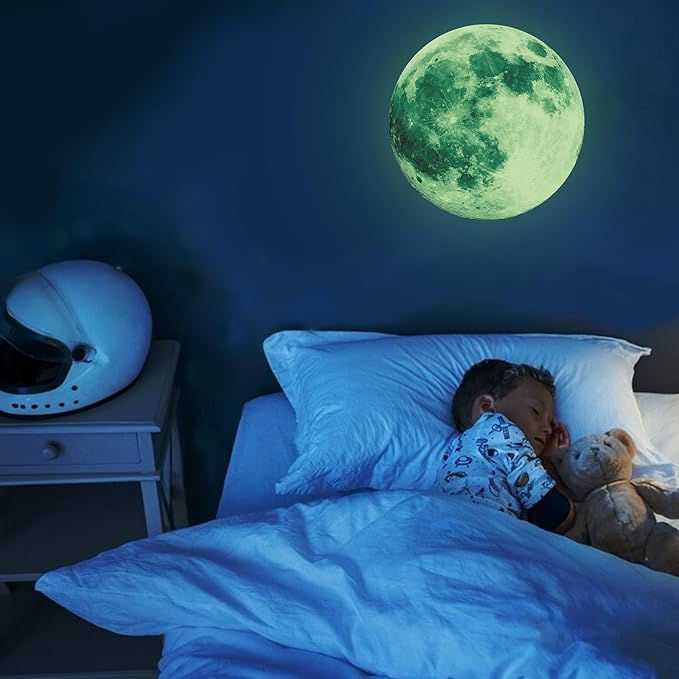 Glow in The Dark Moon Wall Decals, Ceiling Moon, Galaxy Stickers, Realistic Starry Night (Green)