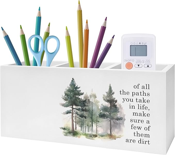 Watercolor Forest Inspirational Pen Pencil Holder, Motivational Desk Decor, of All the Paths You Take in Life Pencil Pen Holder Organizer for Home Office Desk Accessories