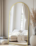 Full Length Mirror with Stand, 82"x44" Arched Full Body Mirror, Large Stand Up Mirrors, Aluminum Frame Floor Standing Mirrors, Freestanding Hanging Leaning Mounted for Bedroom Living Room Gold