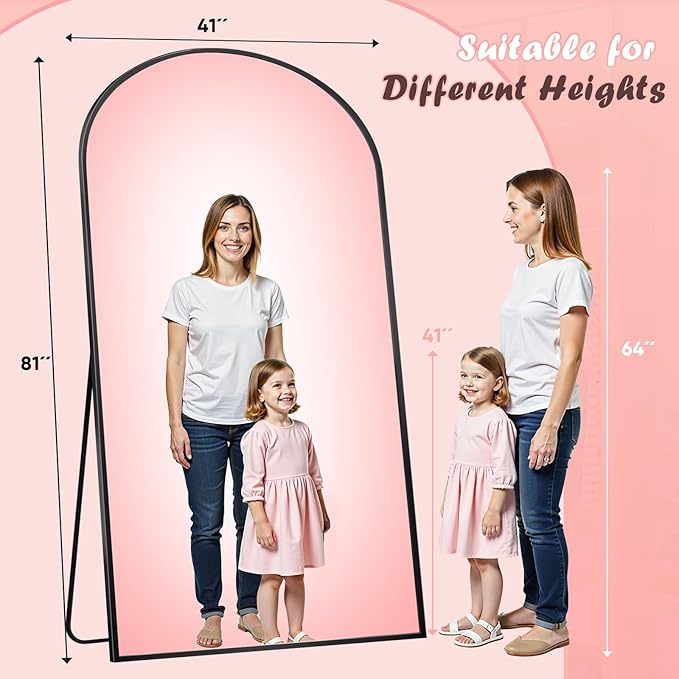Full Length Mirror, 81" x 41" Arched Full Body Mirror Large Standing Floor Mirrors, Mirrors for Bedroom, Bathroom, Living Room Standing or Wall Leaning, Black