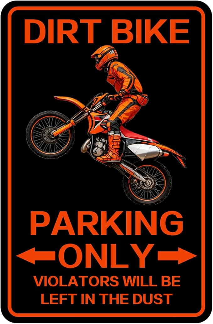 Dirty Bike Parking Only Sign, Dirt Bike Accessories Decor, Vintage Metal Dirtbike Signs