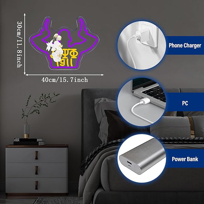 Omega Neon Light Sign Dimmable LED Greek Gesture Shape Retro Math Letter Psi Phi Neon Light, Party Bar Game Room Cinema Living Room Decor Festive Omega Birthday Holiday Gifts(15.7 * 11.8in)