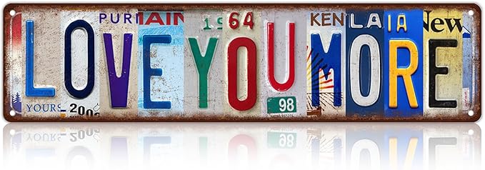 Vintage Love You More Wall Decor Street Signs Metal Tin Sign for Wedding Anniversary Valentine Gift 16 x 4 Inches
