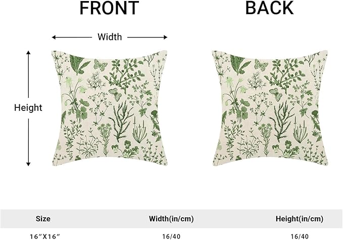 AEIOAE Summer Pillow Covers 16x16 Inch Set of 2,Olive Green Wild Flower Plant Throw Pillows Case,Seasonal Floral Outdoor Decorative Square Linen Farmhouse Decor Cushion Covers for Home Sofa Bed Couch