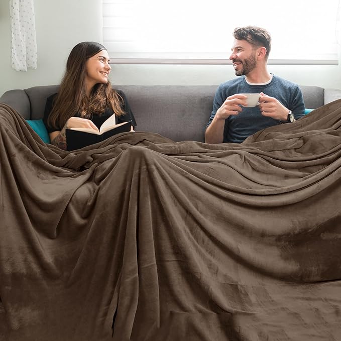 PHF Oversized King Big Fleece Blanket 120"x120", No Shed No Pilling Extra Large Soft Blanket, Giant 10'x 10' Lightweight for Bed, Sofa Travel and Camping, Suitable for All Season, Cocoa Brown