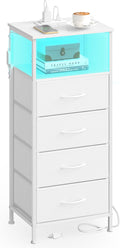 SONGMICS BELLAH Collection - Nightstand with Charging Station and App-Controlled Adjustable LED Lights, Bed Side Table, 4 Drawer and 1 Open Shelf, Bedroom, Cloud White and Snow White ULGS304WH01S