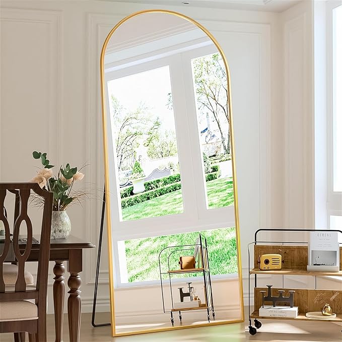 Antok Full Length Floor Mirror Arched Standing Mirror with Aluminum Frame - Freestanding Wall Mount Leaning Body Mirror for Bedroom Living Room Entryway, 58" L x 18" W, Gold