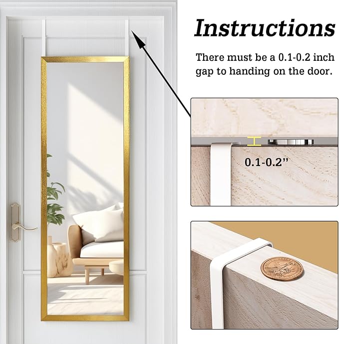 WhiteBeach 48'' x 16'' Over The Door Mirror, Full Length Wall Mirror, Bedroom