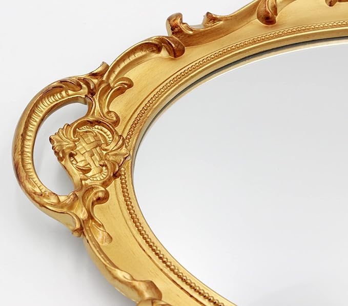 Eaoundm 14.5 x 10 inchs Oval Antique Decorative Wall Mirror Vintage Hanging Mirror (Gold 2 Pcs)