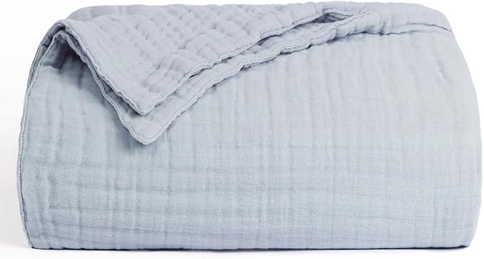Love's cabin 100% Cotton Muslin Blanket, 6 Layer Lightweight Breathable Gauze Twin Size Blanket 60 x 80 Inches, Soft Summer Blanket for Bed or Couch, Light Grey